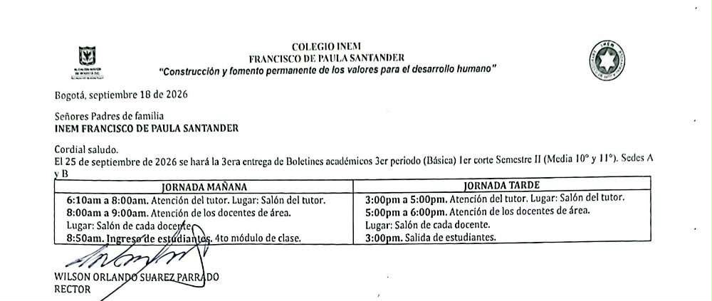 circular entrega de boletines
